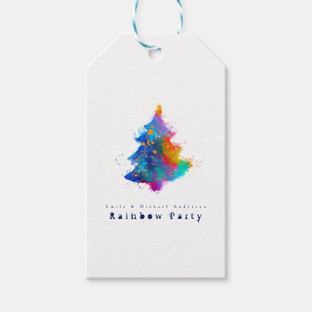 Moderner Regenbogenweihnachtsbaum Personalisiert Geschenkanhänger (Vorderseite)