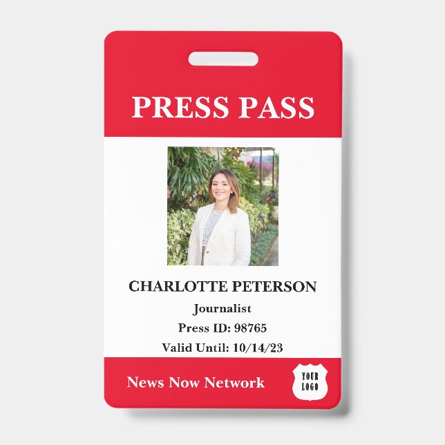 Moderner Reporter-Pressepass Ausweis (Vorderseite)