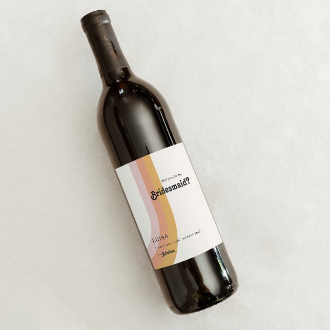 Moderner Retro-70er-Rainbow-Bridesmaid-Vorschlag Weinetikett (Von Creator hochgeladen)