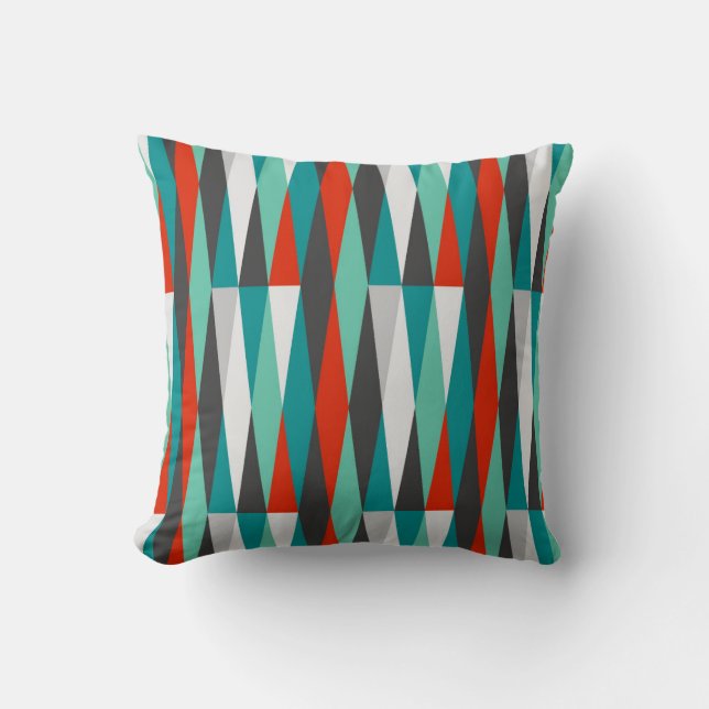 Moderner Retro Diamant Aquamarines Aqua Rotes Meer Kissen (Vorderseite)