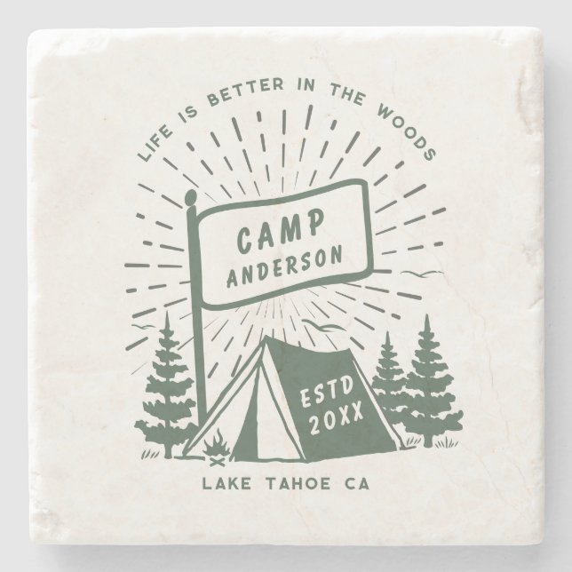 Moderner Retro Family Camping Spaß im Freien Steinuntersetzer (Vorderseite)