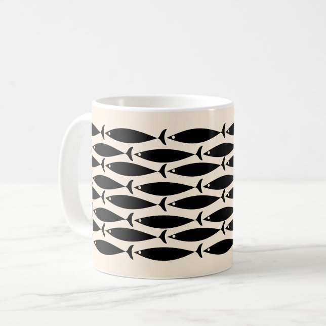 Moderner Retro Fisch Schwarz & Mandelcreme aus dem Kaffeetasse (Vorderseite Links)