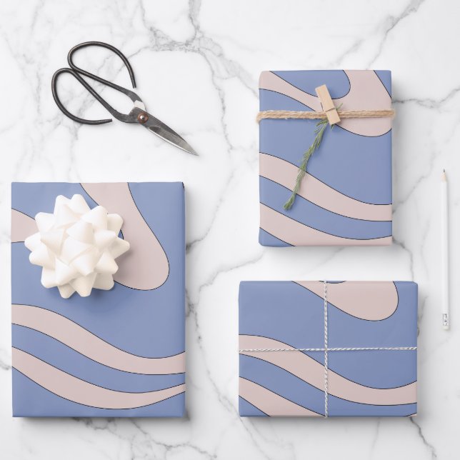 Moderner Retro Liquid Swirl Funky Abstraktes Muste Geschenkpapier Set (Vorderseite)