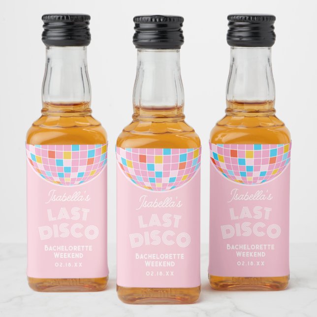 Moderner Retro Rosa Diskothek Ball Junggeselinnen- Alkoholflaschenetikett (Flaschen)