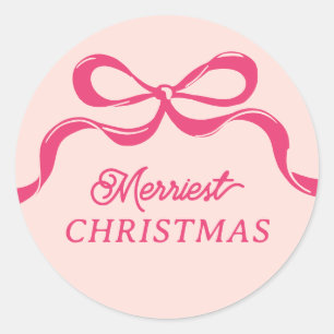 Moderner Retro Trendy Christmas Pink Bows Holiday Runder Aufkleber