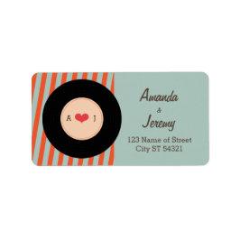Moderner Retro Vinyl Record Orange / Sky Blue Adressaufkleber