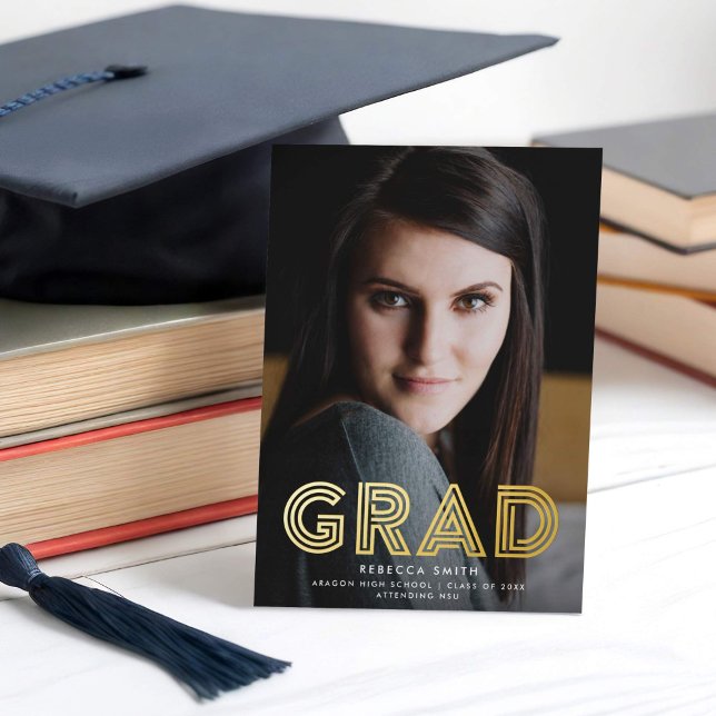 Moderner Retrotyp Vollblutgeblasenes Foto Abschlus Folieneinladung (Von Creator hochgeladen)