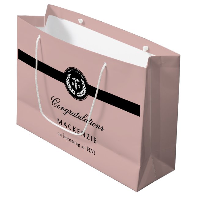 Moderner RN Nursing School Abschluss Custom Große Geschenktüte (Vorderseite Schrägansicht)