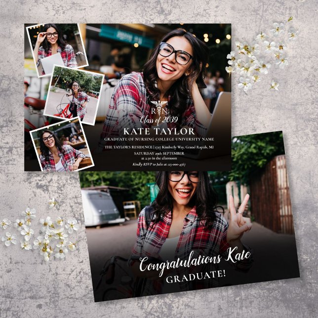 Moderner RN-Pflegefoto-Collage-Abschluss Einladung (Modern RN Nursing Photo Collage Graduation Invitation)