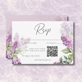 Moderner romantischer Lila & Sage Lilacs QR Code RSVP Karte