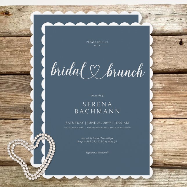 Moderner romantischer Minimal Blue Bridal Brunch Einladung (Modern Romantic Minimal Blue Bridal Brunch Invitation)