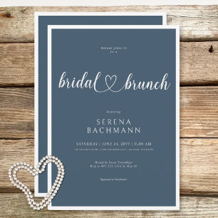 Moderner romantischer Minimal Blue Bridal Brunch Einladung