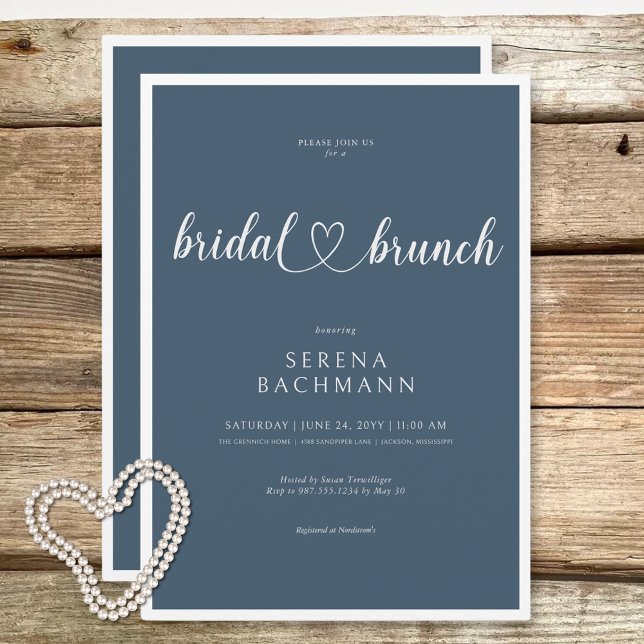 Moderner romantischer Minimal Blue Bridal Brunch Einladung (Modern Romantic Minimal Blue Bridal Brunch Invitation)