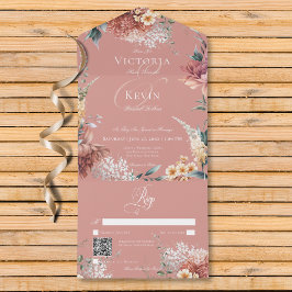 Moderner Romantischer Rosa Garten - Flora QR-Code All In One Einladung