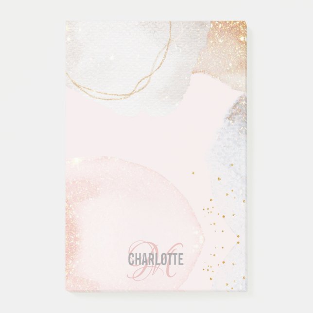 Moderner Rosa abstrakter Monogramm-Name Post-it Klebezettel (Vorderseite)