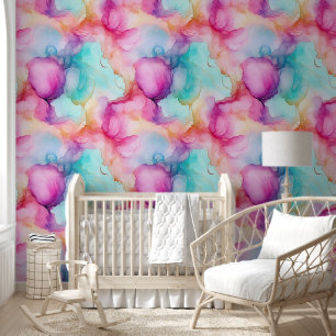 Moderner rosa blauer Pastell Alkohol Tinte Abstrak Tapete