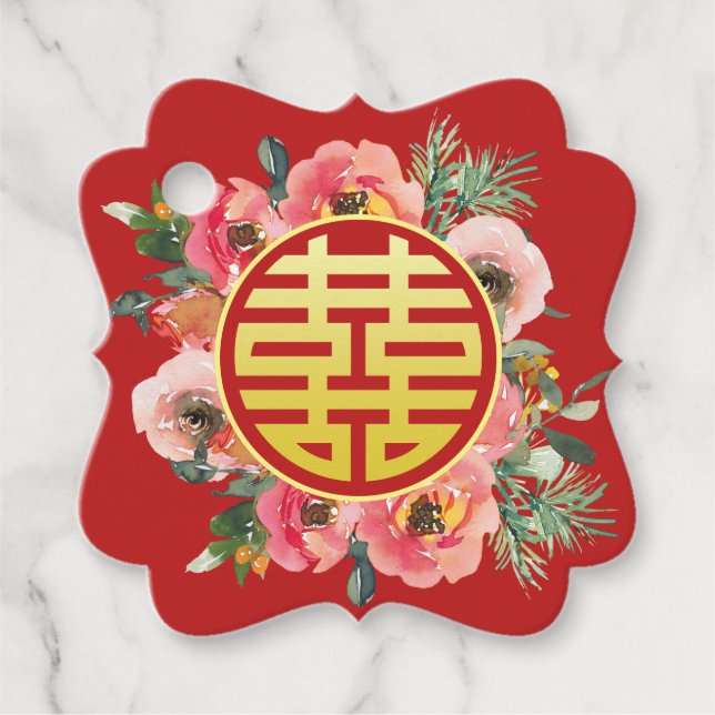 Moderner rosa Blumenkranz chinesischer Hochzeit da Geschenkanhänger (Vorderseite)