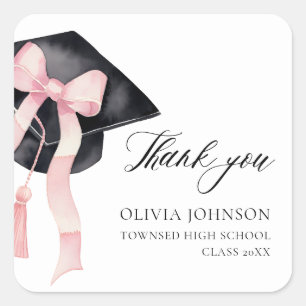 Moderner rosa Bow Coquette Graduation Cap Abschlus Quadratischer Aufkleber