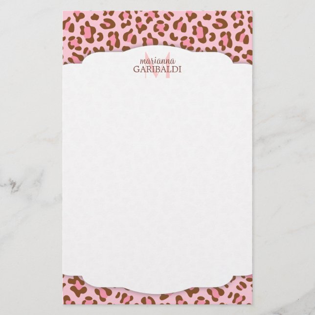 Moderner rosa Choco Tierdruck-Girly Briefpapier (Vorderseite)