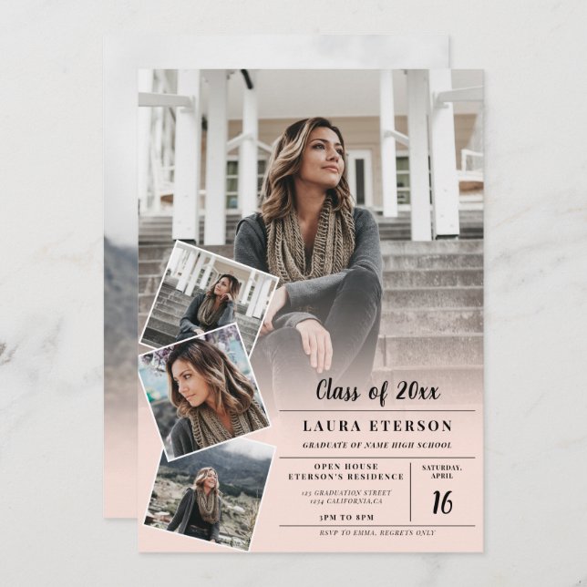 Moderner, rosa Foto-Abschluss Einladung (Vorne/Hinten)
