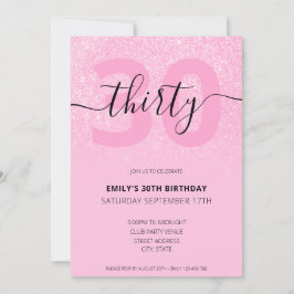 Moderner Rosa Glitzer 30. Geburtstag Einladung