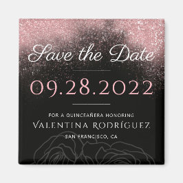 Moderner rosa Glitzer Chic Quinceañera Save the Da Magnet