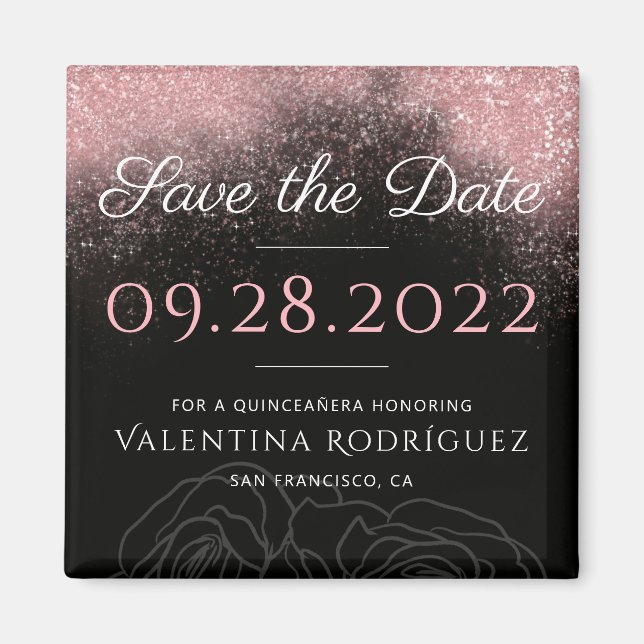 Moderner rosa Glitzer Chic Quinceañera Save the Da Magnet (Vorne)