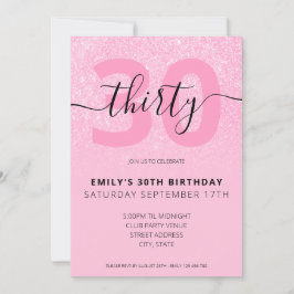 Moderner Rosa Glitzer Elegantes Drehbuch 30. Gebur Einladung