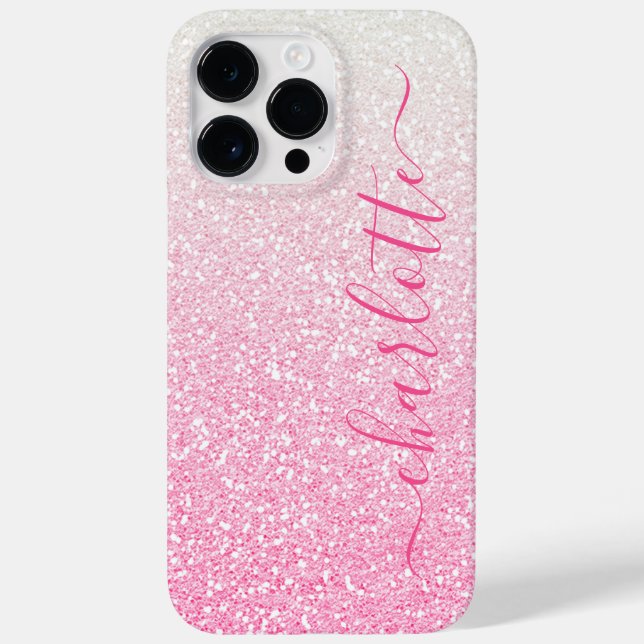 Moderner rosa Glitzer Girly Chic Personalisierter  Case-Mate iPhone 14 Pro Max Hülle (Rückseite)