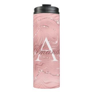 Moderner Rosa Glitzer Girly Monogram Name Th Thermosbecher