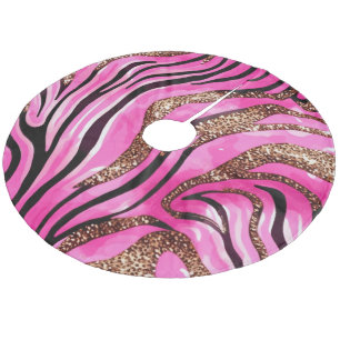 Moderner rosa Glitzer Tiger Streifen Muster Fleece Weihnachtsbaumdecke