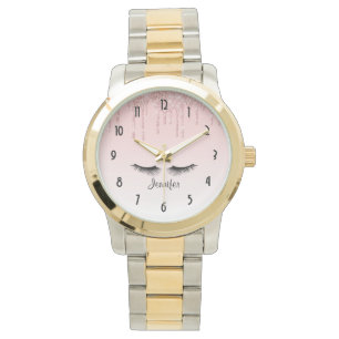 Moderner rosa Glitzer und Augenbrauen Armbanduhr
