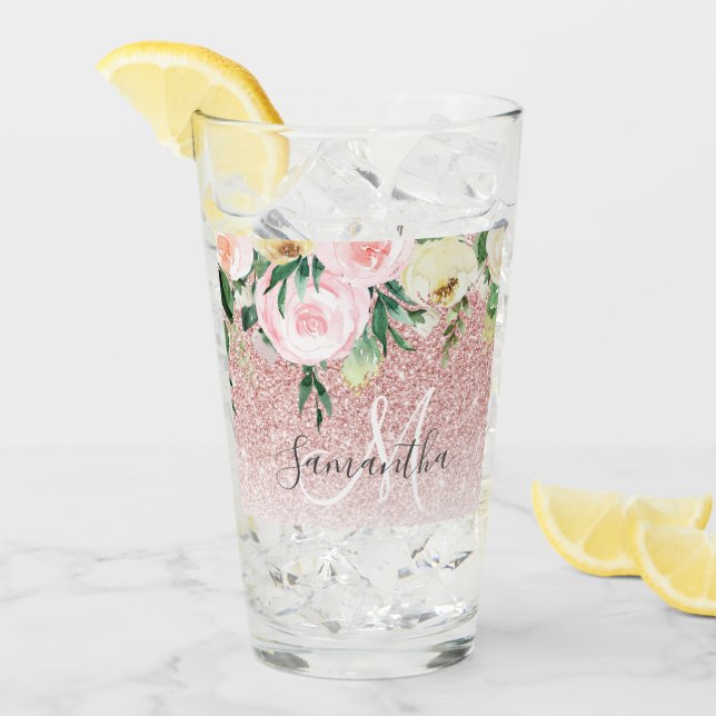 Moderner rosa Glitzer und Blume mit Namen Glas (Vorderseite Ice)