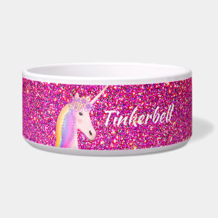 Moderner rosa Glitzer Unicorn Personalisiert Hund Napf