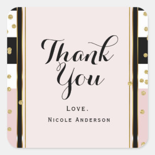 Moderner rosa-goldener Konfetti Schwarz-weißer Str Quadratischer Aufkleber