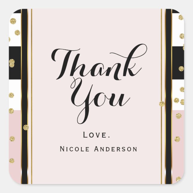 Moderner rosa-goldener Konfetti Schwarz-weißer Str Quadratischer Aufkleber (Vorderseite)
