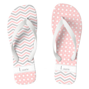 Moderner rosa, grau, weiß Zickzack & polka dot Flip Flops