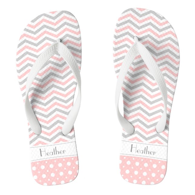 Moderner rosa, grau, weiß Zickzack & polka dot Flip Flops (Fußbett)