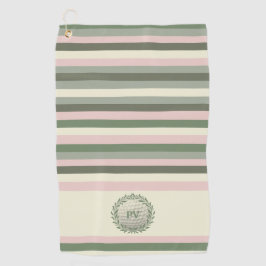 Moderner rosa grüner Streifen Mit Monogramm Golfhandtuch
