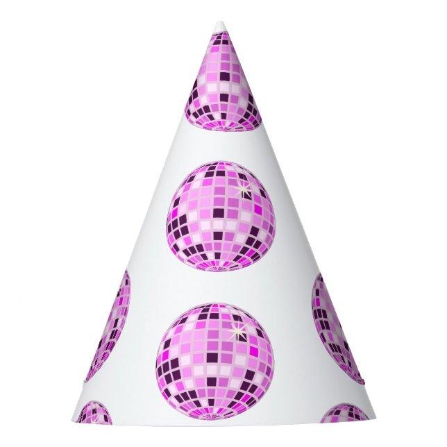 Moderner rosa Lila Diskothek Ball Zeichnend Weiß Partyhütchen (Vorderseite)