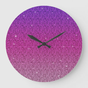 Moderner rosa lila Gradient Glitzer mädchenhaft Große Wanduhr