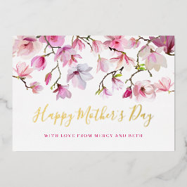 Moderner rosa Magnolia floraler Happy Mothers Day Folieneinladung