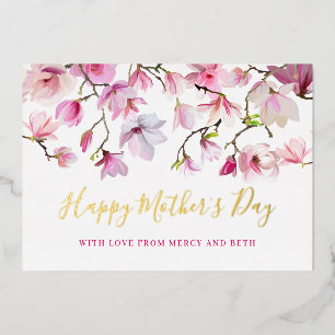 Moderner rosa Magnolia floraler Happy Mothers Day Folieneinladung