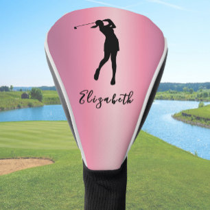 Moderner rosa metallischer Look Lady Golfer benutz Golf Headcover