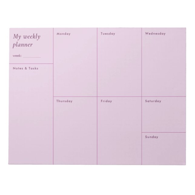 Moderner rosa minimalistischer Wochenplaner Notizblock (Vorderseite)
