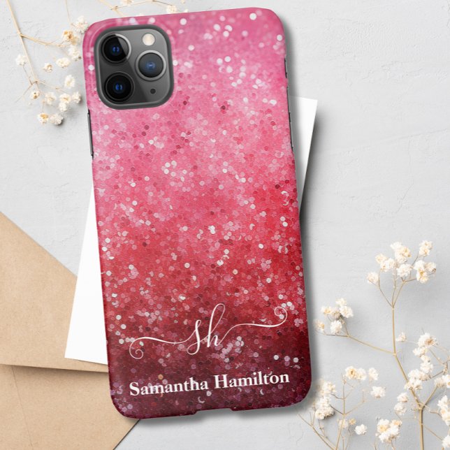 Moderner Rosa Ombre Glitzer Mit Monogramm Chic Cus iPhone Hülle (Von Creator hochgeladen)