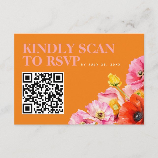 Moderner rosa orange-gelber Hochzeitcode QR-UAWG Begleitkarte (Vorderseite)