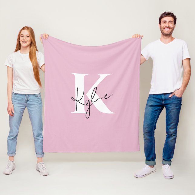 Moderner rosa Personalisierter Monogramm-Name: Fleecedecke (Beispiel)
