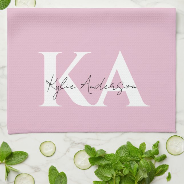 Moderner rosa Personalisierter Monogramm-Name: Geschirrtuch (Gefaltet)