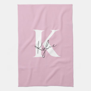 Moderner rosa Personalisierter Monogramm-Name: Geschirrtuch